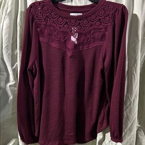 Maurices Rich Burgundy Crochet Detail Blouse
